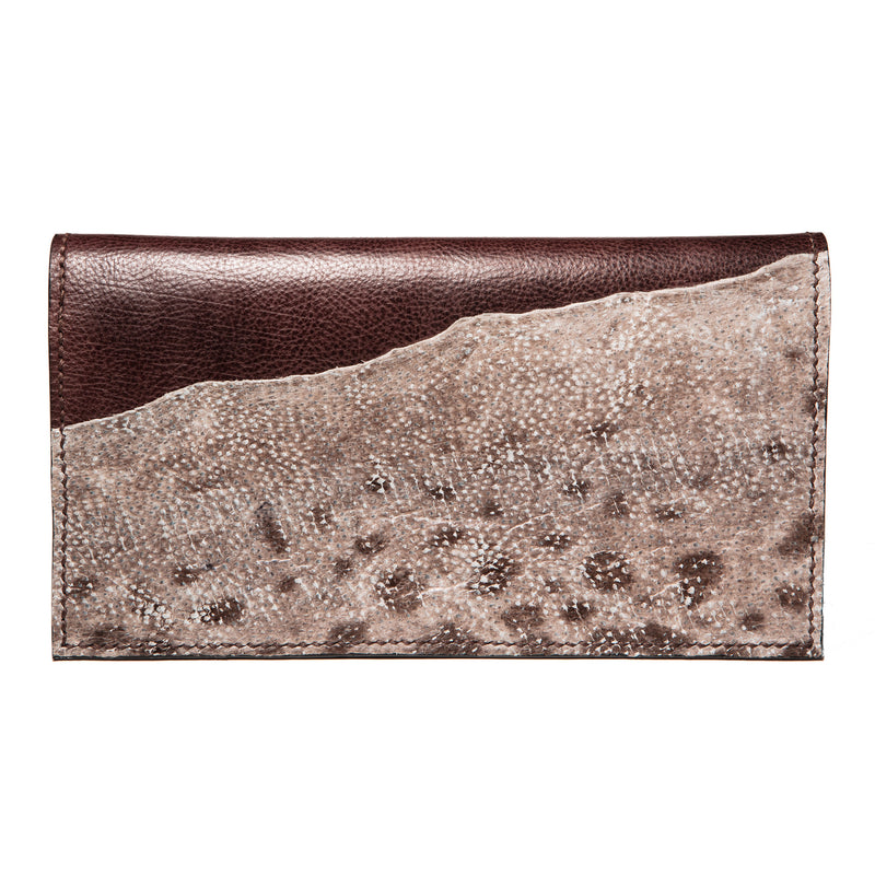 Sold - Brown evening leather clutch with wolffish fishleather, Clutch, Good Old Company - Hraun- Art and design