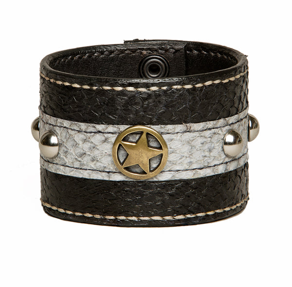 Black salmon fishleather cuff with studs and star, Bracelet, Good Old Company - Hraun- Art and design