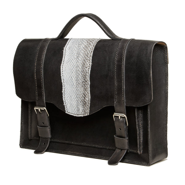 Medium size black briefcase with salmon fishleather decoration, Bags, Good Old Company - Hraun- Art and design