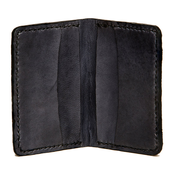 Slim Jim wolffish fishleather card wallet with black goat interior